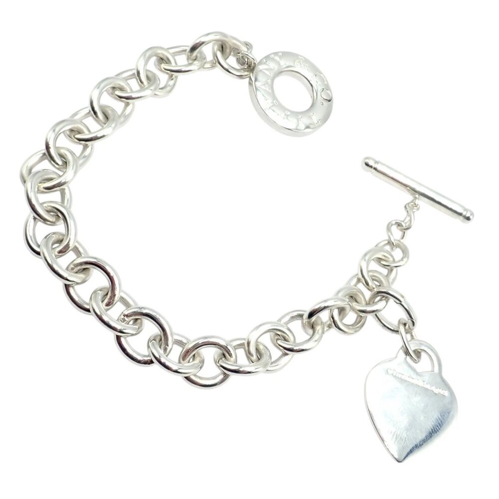 Tiffany & Co Silver Heart Tag Charm + Toggle Bracelet + Oval Jump Ring Clasp
